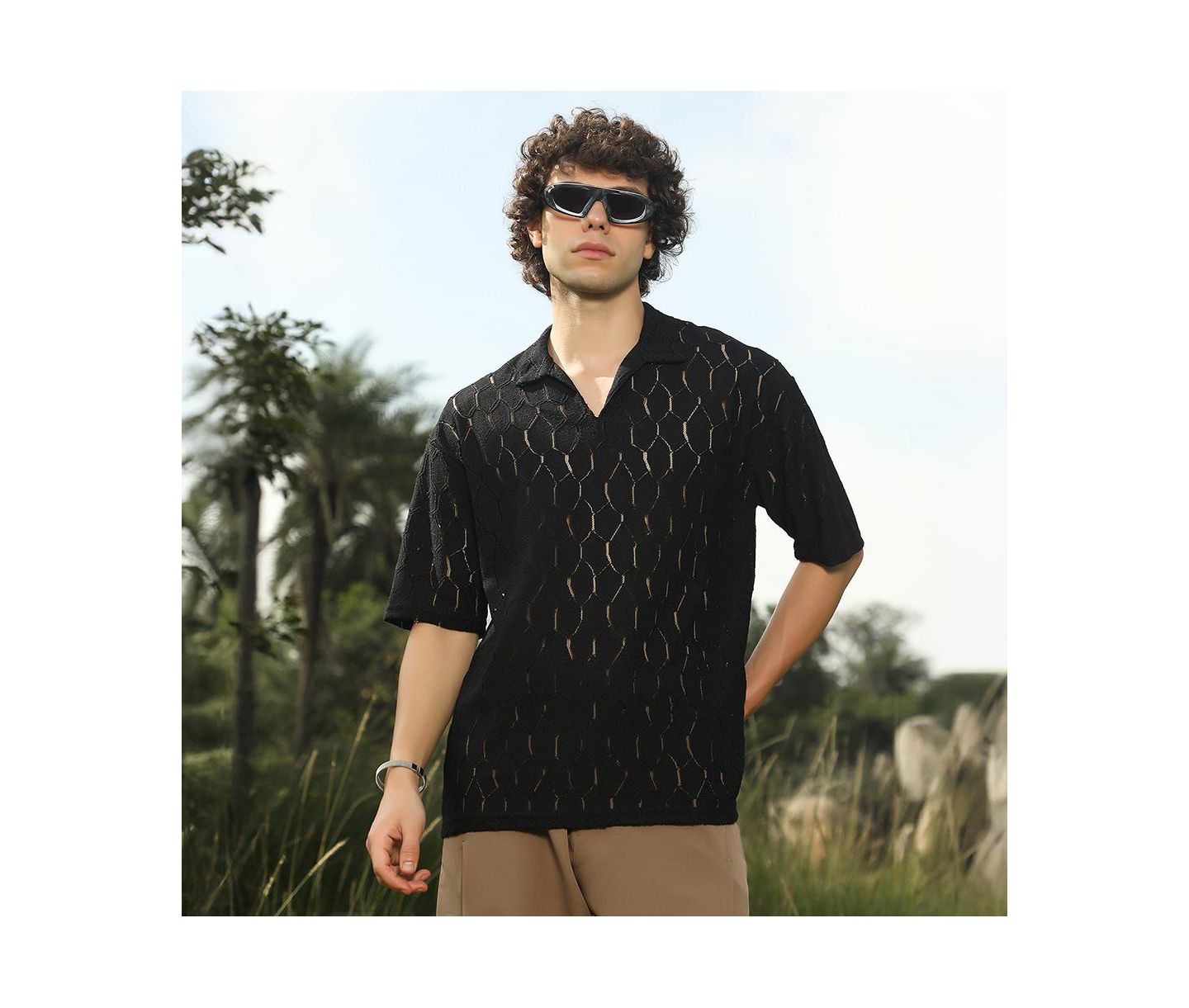 Мужская футболка Cahoot Campus Sutra Onyx Black Honeycomb-Knit Polo, цвет: Чёрный — фото 2