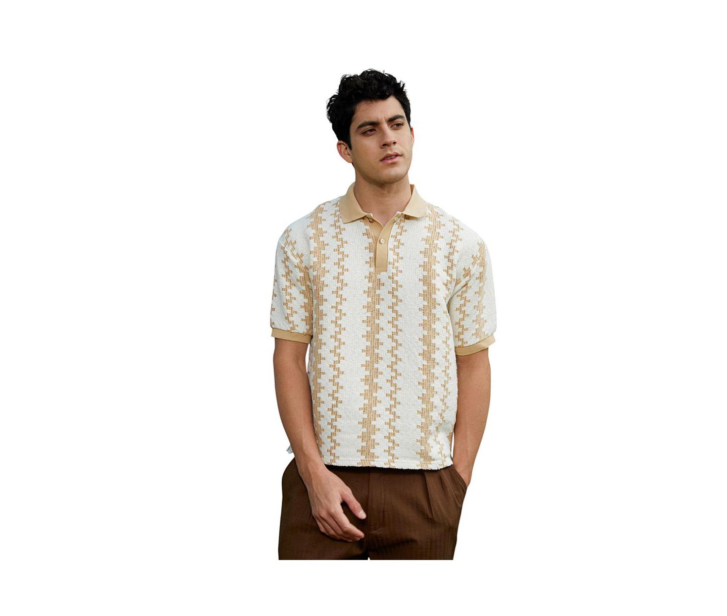 Мужская футболка Cahoot Campus Sutra Buff Beige & Cream White Indie-Block Polo, цвет: Бежевый / Хаки — фото 1