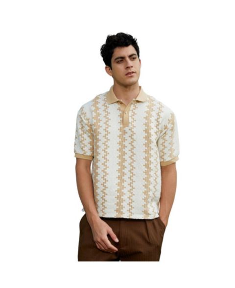 Мужская футболка Cahoot Campus Sutra Buff Beige & Cream White Indie-Block Polo, цвет: Бежевый / Хаки
