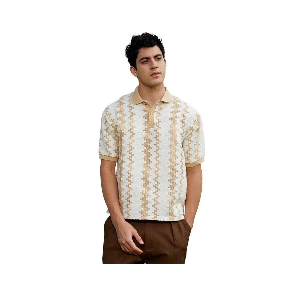 Men's Buff Beige & Cream White Indie-Block Polo T-Shirt - Beige/khaki