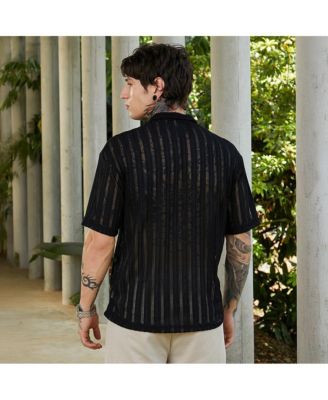 Men's Onyx Black Duo-Striped Relaxed Polo T-Shirt