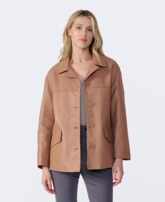 Women's Relaxed Leather Jacket, Created for Macy's