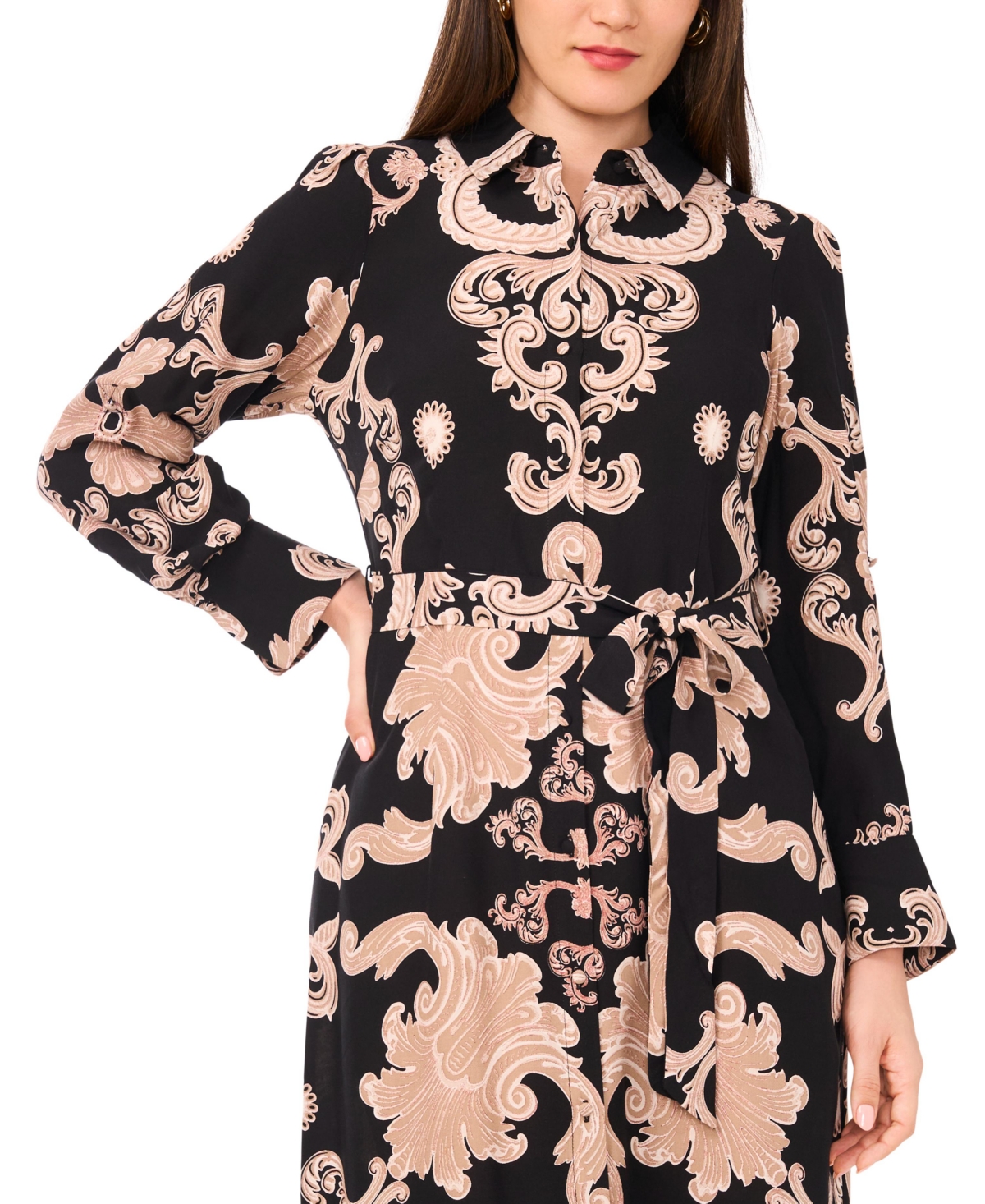 Vince Camuto Women's Paisley Tie-waist Maxi Shirtdress In Black