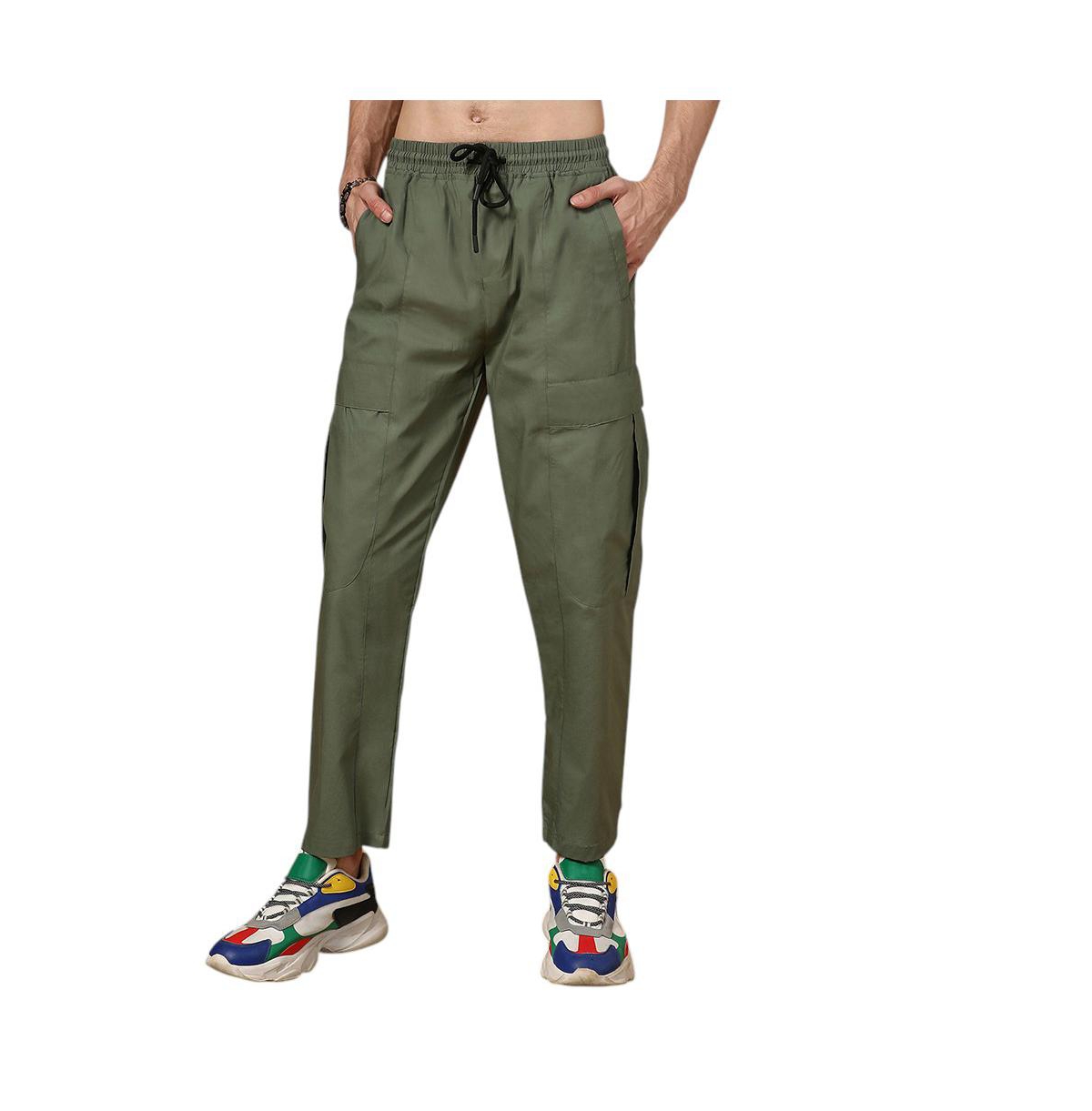 Men's Olive Green Solid Utility Trousers - Green