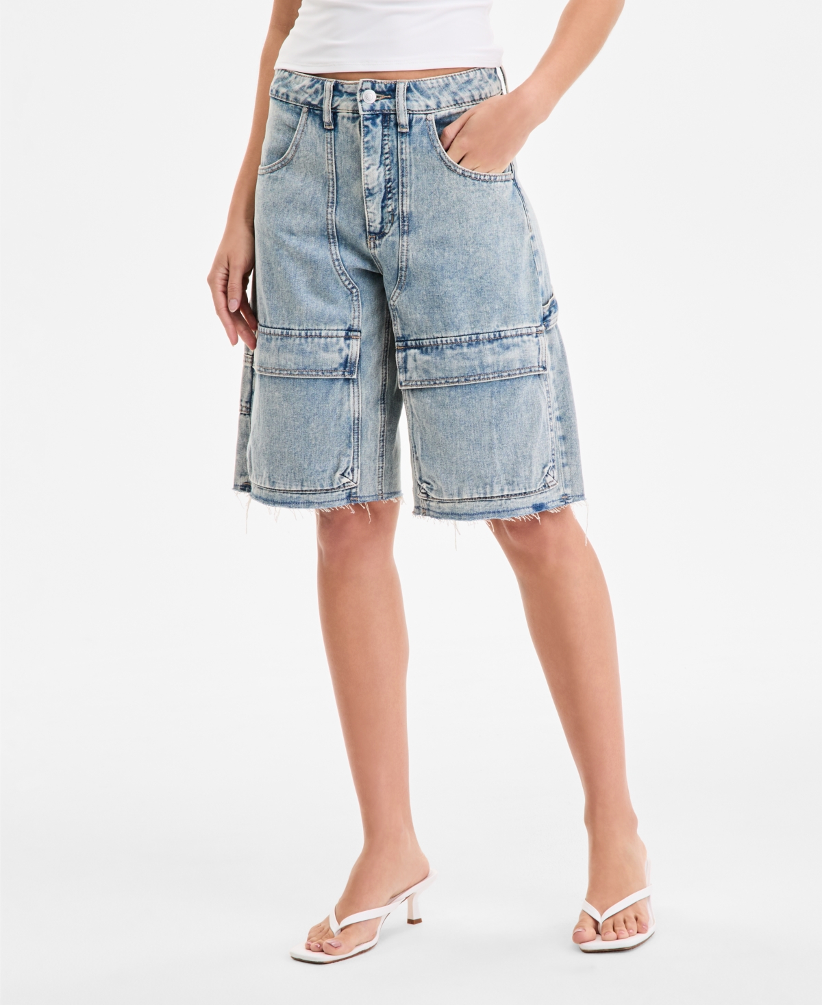 Bariii Bar Iii Women's Denim Cargo Shorts, Exclusively At Macy's