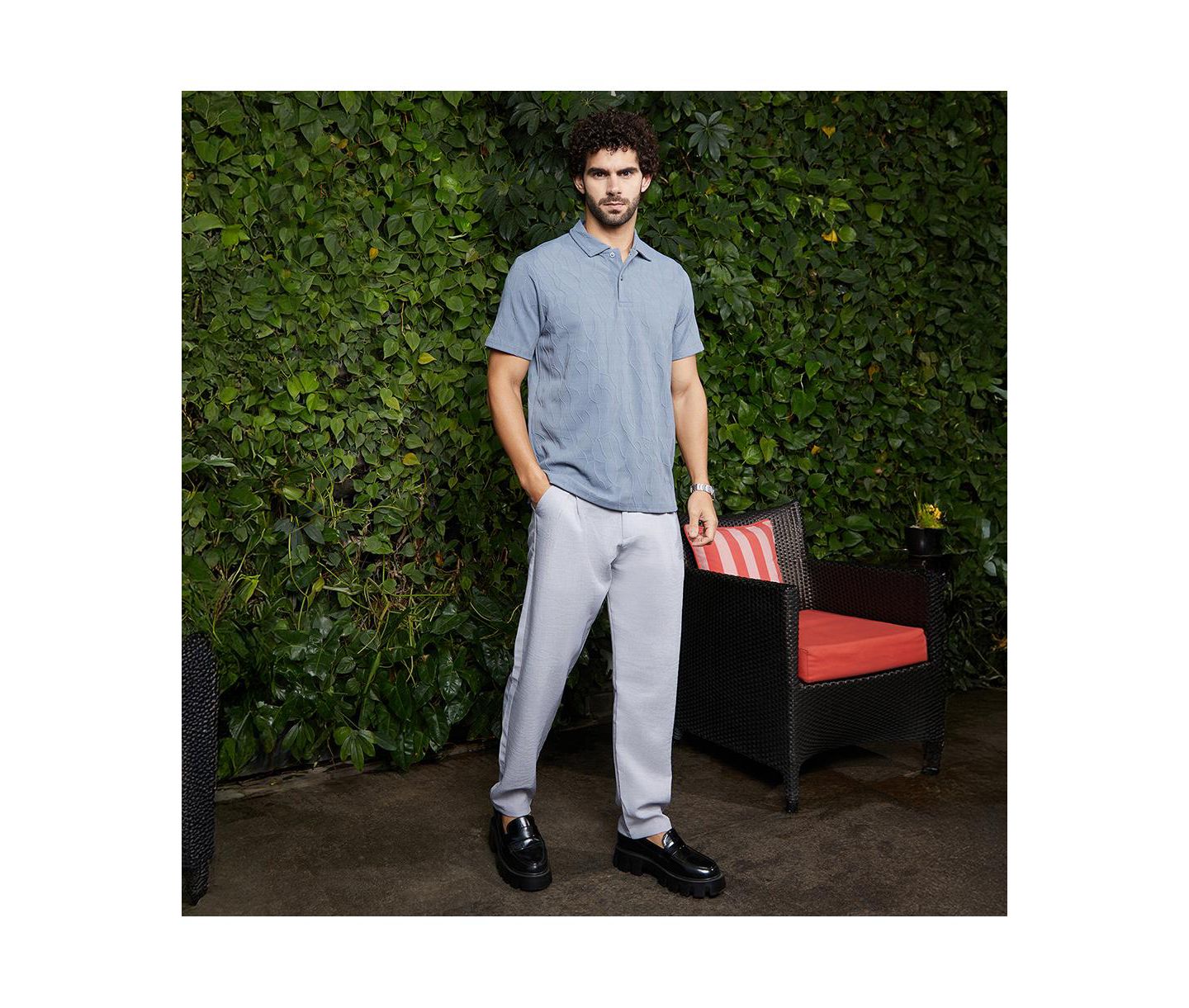 Мужская футболка Cahoot Campus Sutra Powder Blue Veined-Tactile Polo, цвет: Синий — фото 6
