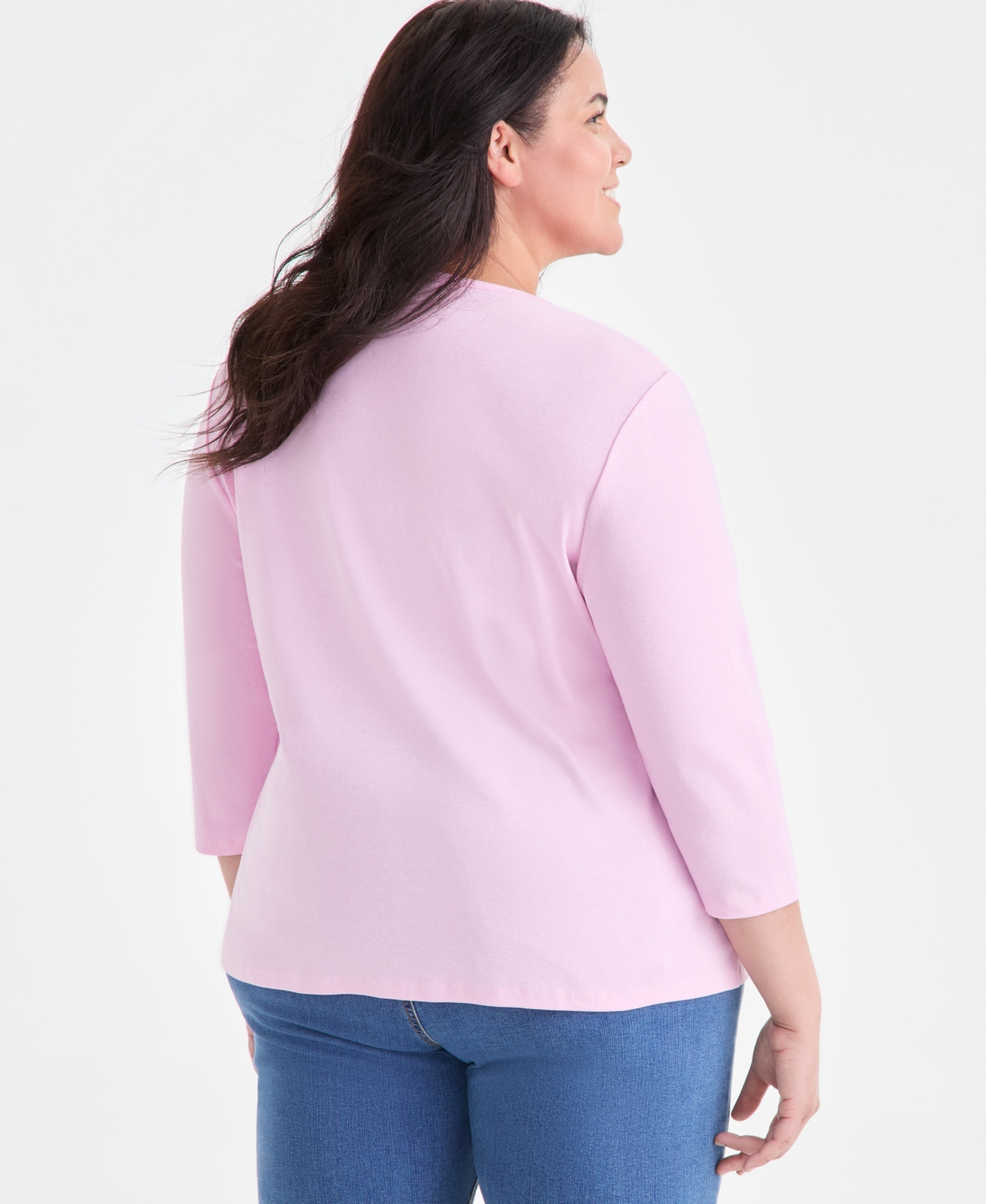 Style & Co Plus Size Scoop-neck Long-sleeve Top, Exclusively For Macy's In Pink