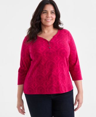 Style & Co - Plus Size Ortal 3/4-Sleeve Henley Top