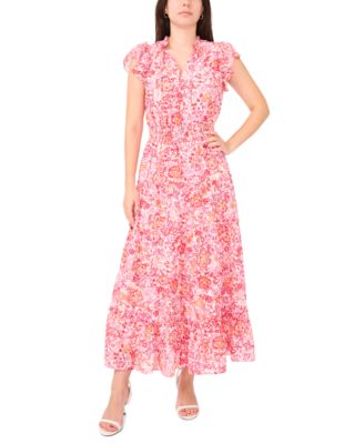 Sam & Jess - Petite Printed V-Neck Smocked-Waist Maxi Dress