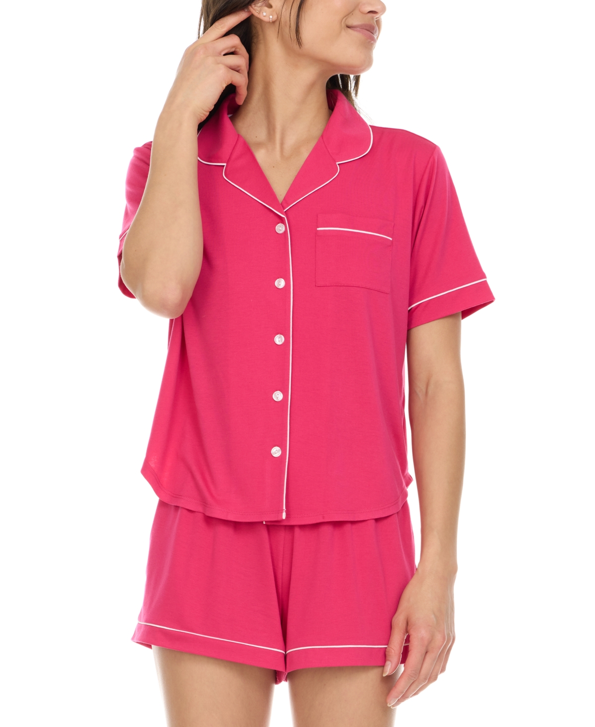 Flora By Flora Nikrooz Women's Annie Button Down Shorty Notch Pajama Set, 2 Piece