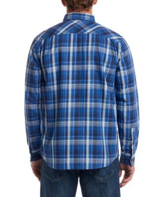 Men's Long Sleeve Button-Down Burnout Plaid Flannel Shirt