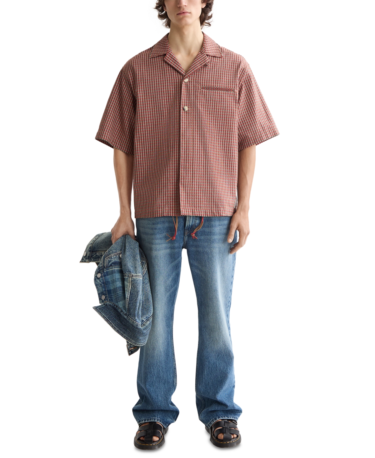Scotch & Soda Micro Geo Print Regular Fit Camp Shirt In Red
