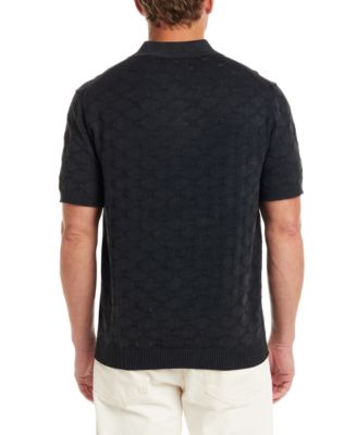 Men's Short Sleeve Diamond-Pattern Polo Sweater