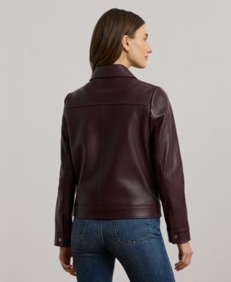 Women's Buttoned Leather Jacket