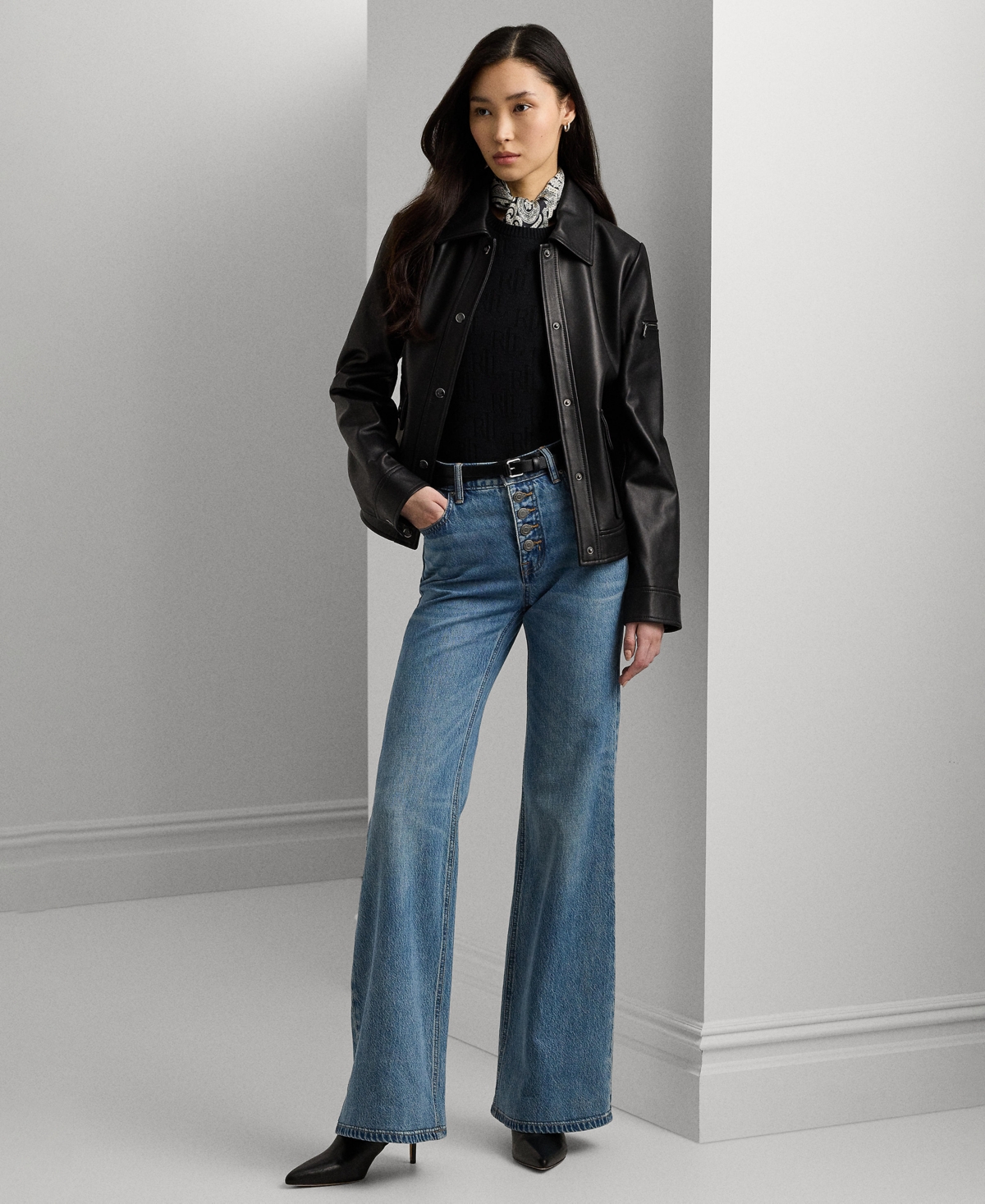 Ralph Lauren Women's Buttoned Leather Jacket In Black