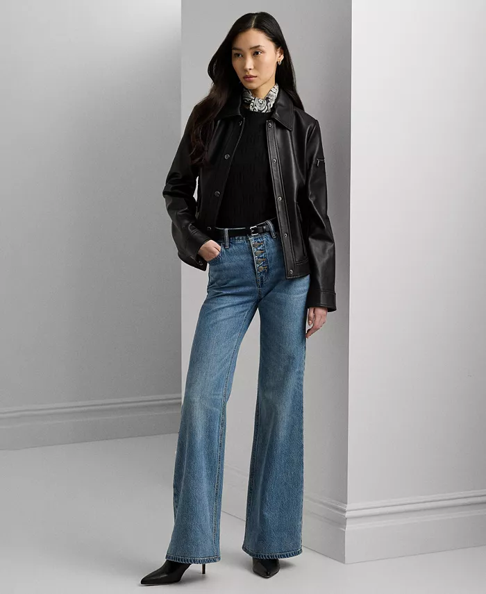 Women's Buttoned Leather Jacket - thumbnail 2