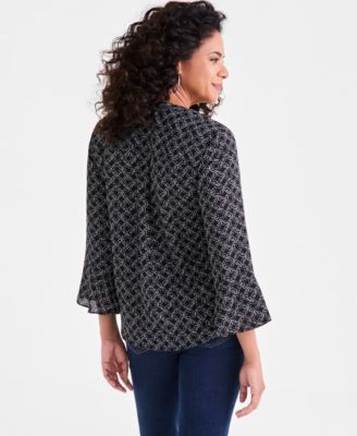 Women's Printed Pintuck Ruffle Sleeve Top, Exclusively at Macy's