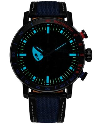 Eco-Drive Men's Chronograph Marvel Spider-Man Double Vision Blue Nylon Leather Strap Watch 44mm