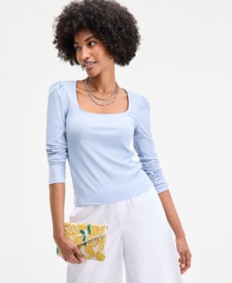 On 34th - Women's Square-Neck Puff-Sleeve Top