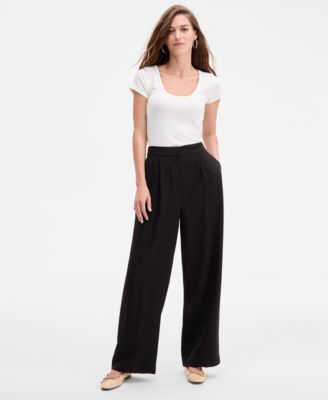 Women's High-Rise Pleated Straight-Leg Pants, Exclusively at Macy's
