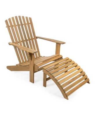Saranac 2-Piece Traditional Rustic Acacia Wood Adirondack Chair with Detachable Ottoman