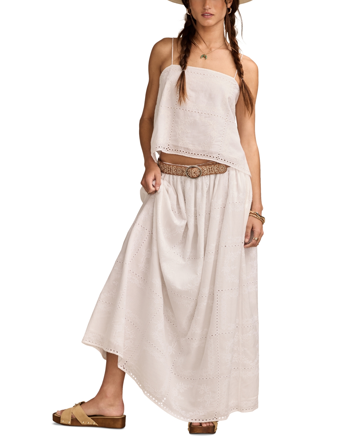 Women's Embroidered Breezy Eyelet Maxi Skirt - Bright White