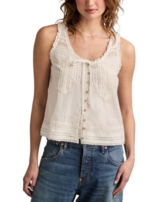 Lucky Brand - Women's Cotton Lace-Trim Swing Tank Top