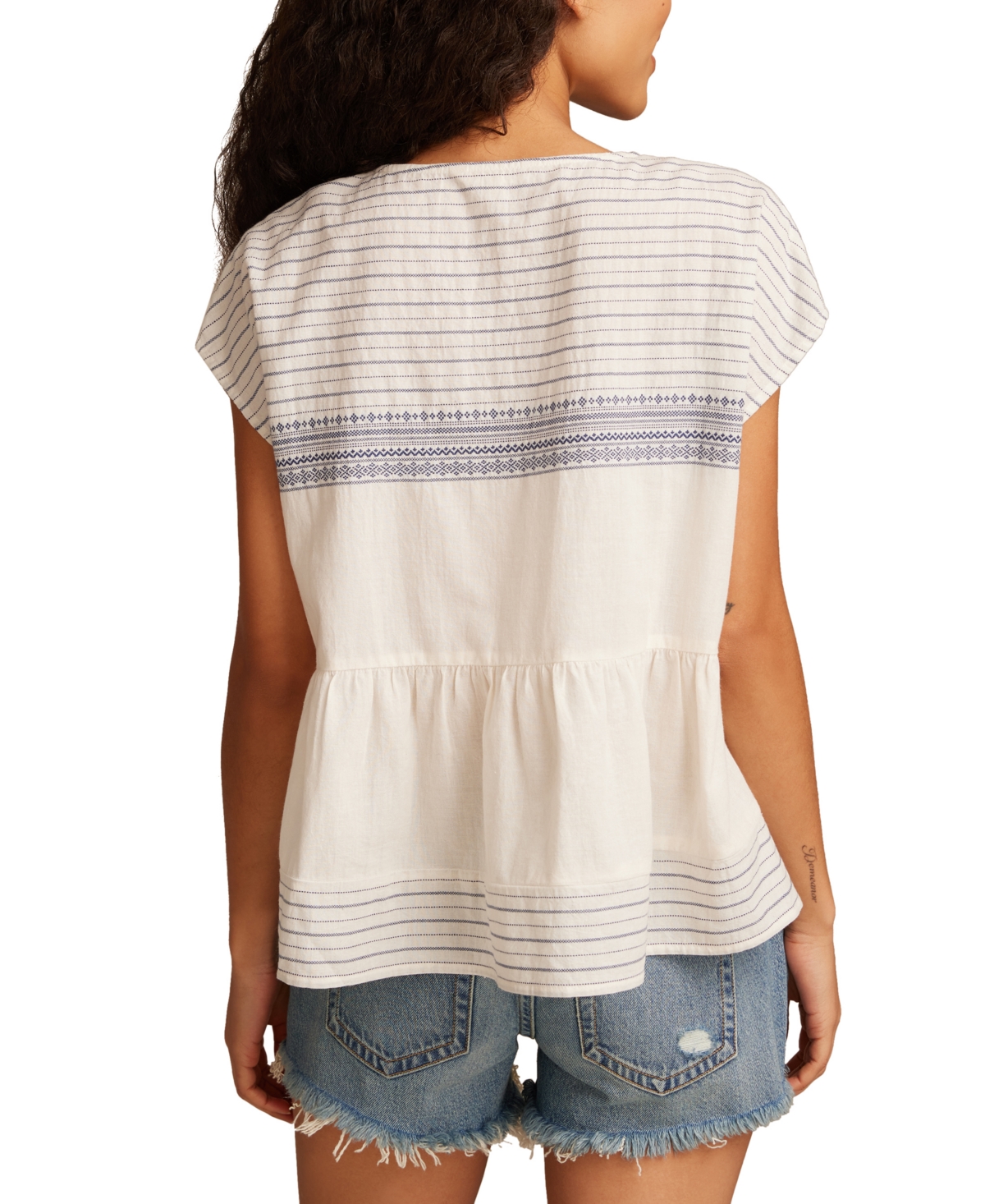 Lucky Brand Women's Shell-sleeve Cotton Peasant Blouse