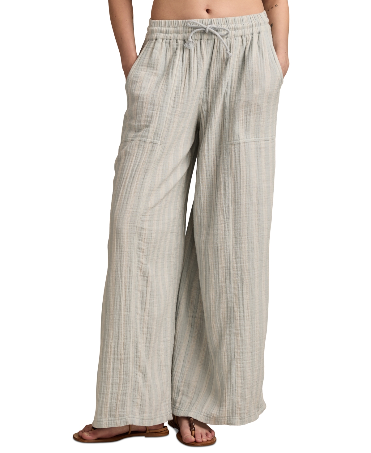 Women's Striped Cotton Gauze Drawstring Pants - Blue Stripe