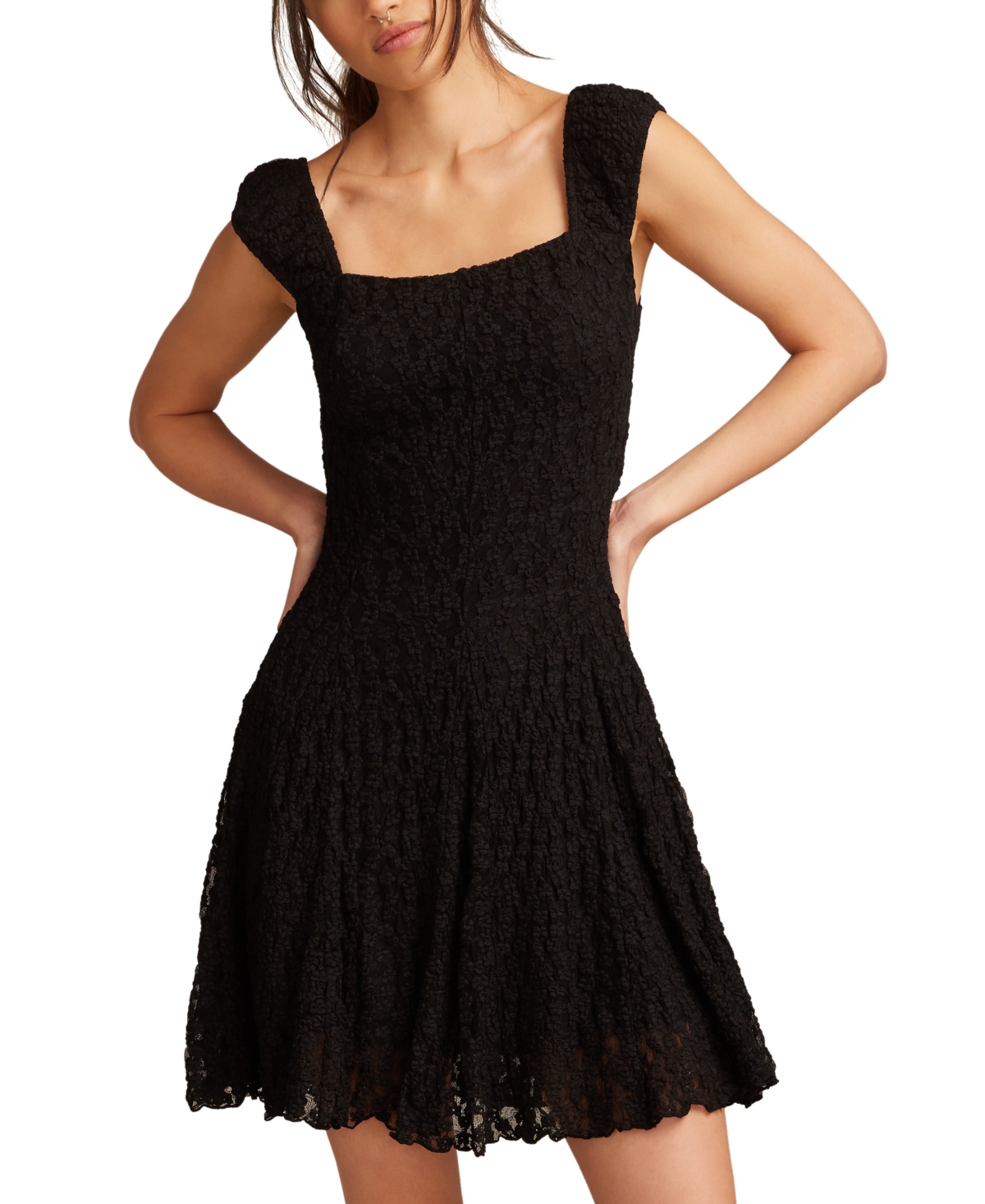 Lucky Brand Floral Mesh Mini Dress In Black