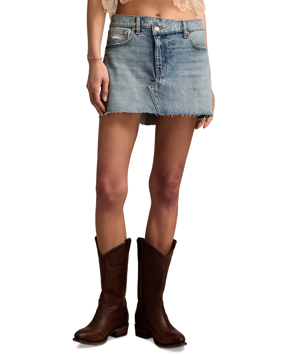 Women's Crossover Cutoff Denim Mini Skirt - Yee- Haw