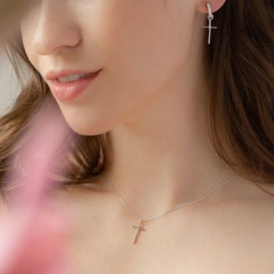 Sterling Silver 18k Gold Plated Ariel Cross Necklace & Mismatching Cross Earrings Set Holiday Gift Guide