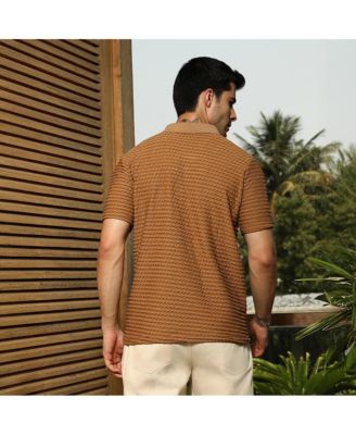 Men's Coffee Brown Crease-Tactile Cuban Polo T-Shirt