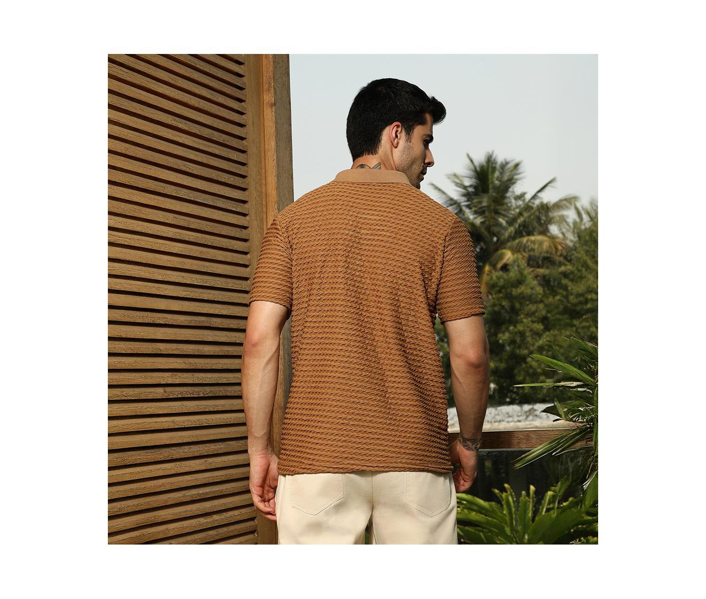 Мужская футболка Cahoot Campus Sutra Coffee Brown Crease-Tactile Cuban Polo, цвет: Коричневый — фото 5