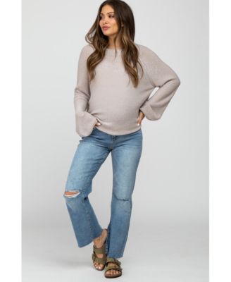 Maternity Blue Straight Leg Frayed Hem Jeans