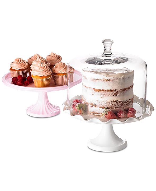 Martha Stewart Collection Milk Glass Ruffle Cake Stand with Dome