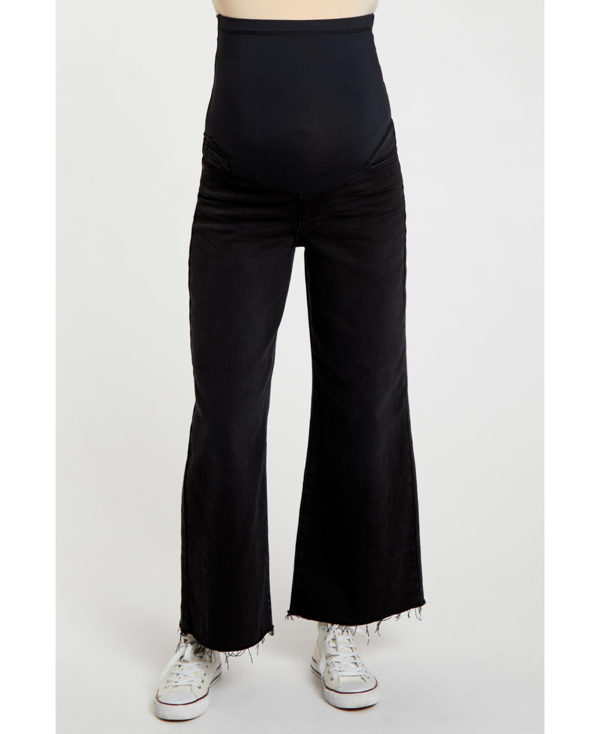 Maternity Black Wide Leg Raw Hem Jeans - Black