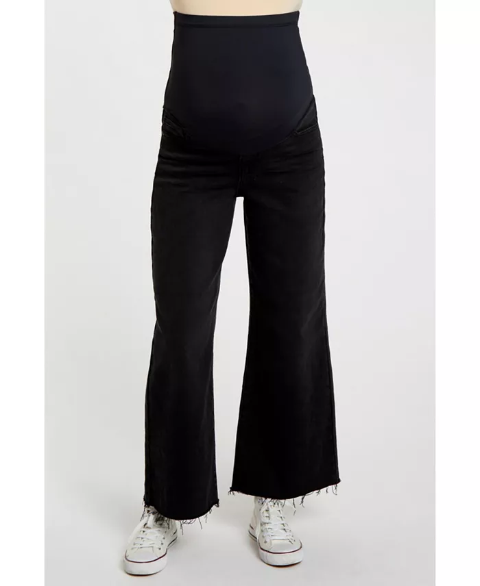 Maternity Black Wide Leg Raw Hem Jeans