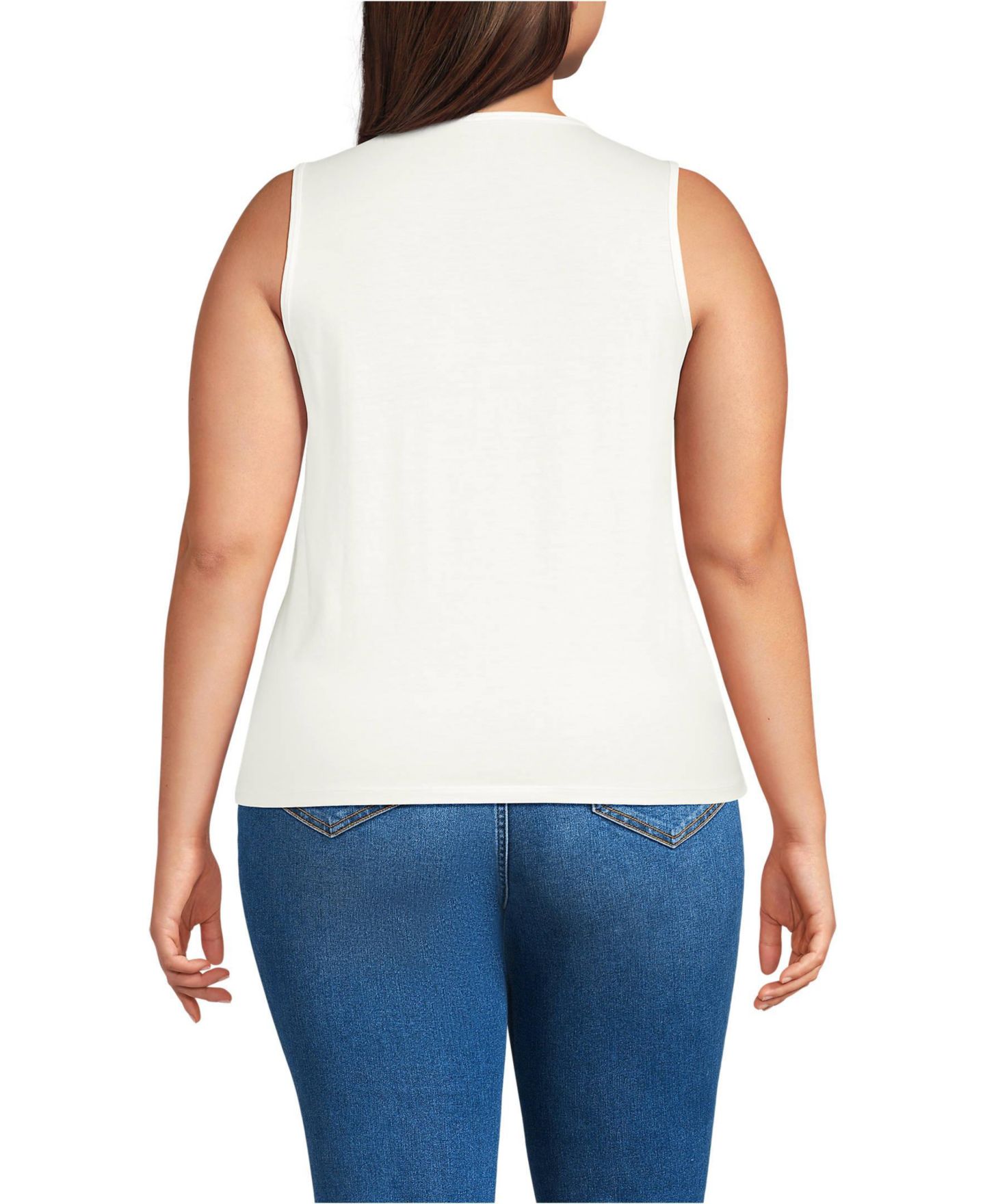 Женский топ Lands' End Plus Size Supima Keyhole, цвет: Слоновая кость — фото 3