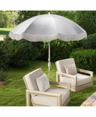 6.5 feet Beach Umbrella with Fringe Outdoor Tassel Umbrella with Push Button Tilt