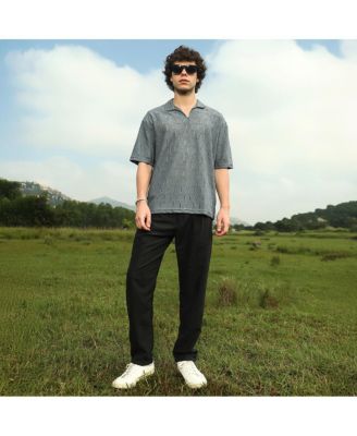 Men's Moon Grey Honeycomb-Knit Polo T-Shirt