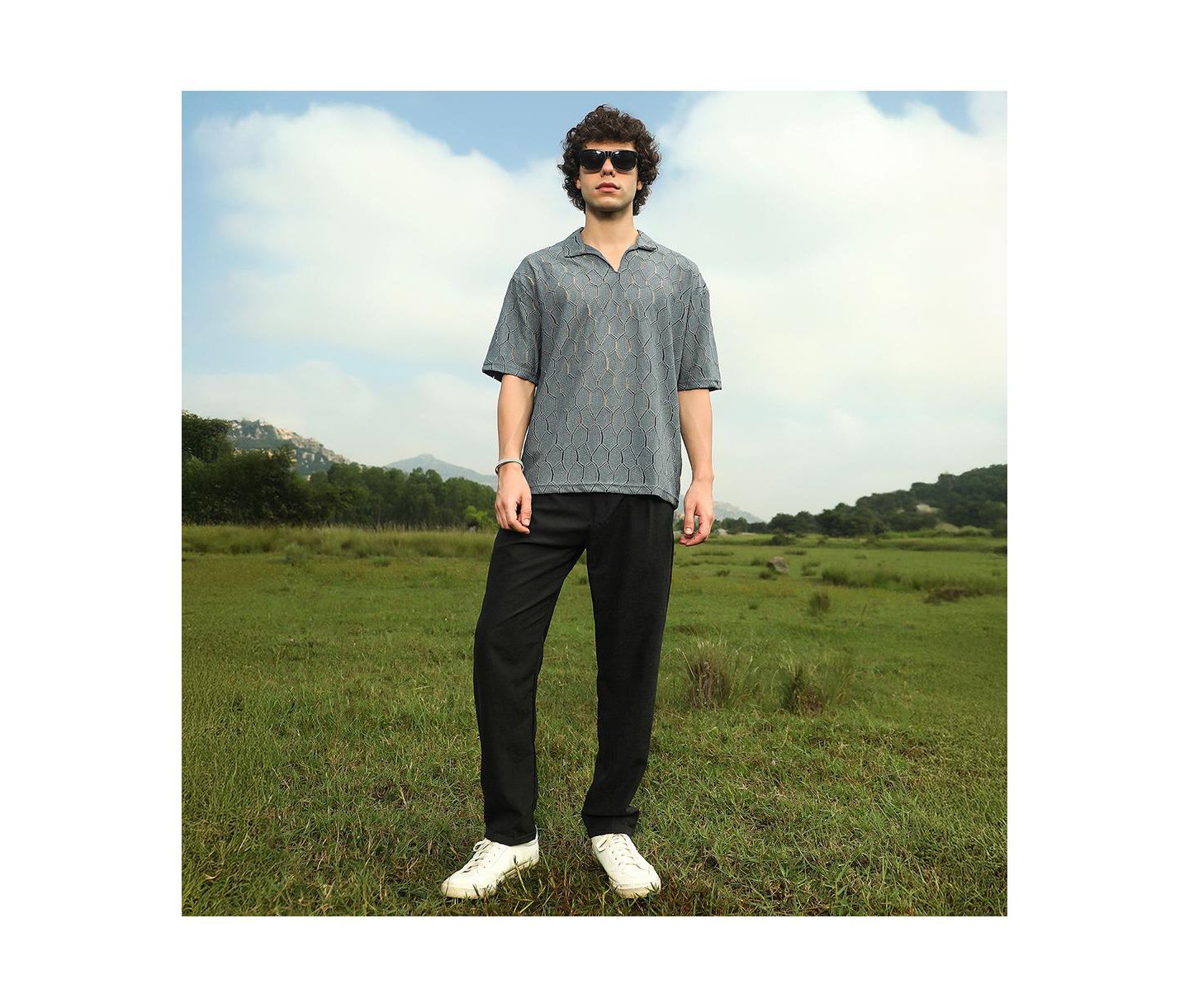 Мужская футболка Cahoot Campus Sutra Moon Grey Honeycomb-Knit Polo, цвет: Серый — фото 3