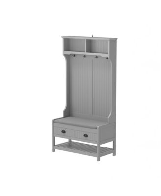 Hall Tree with Storage, Bench, & Coat Rack (Grey)