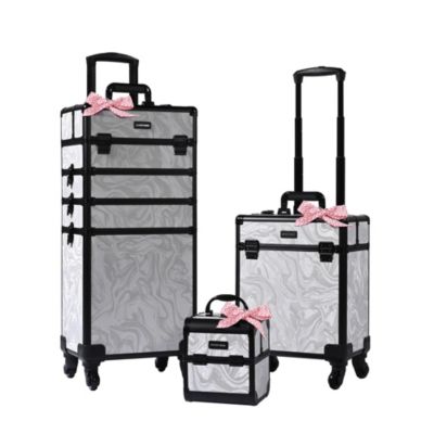 3-Piece Makeup Train Cases Cosmetic Organizer Kit Wheel CB Dusk