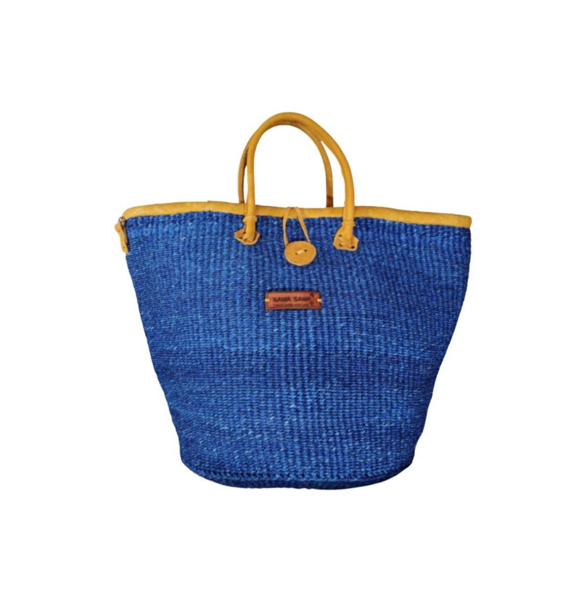 Nourishment Handmade Sisal Straw Basket Tote Bag - Deep Sky Blue