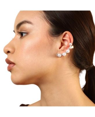 Gold-Plated Pearl Cuff Earrings