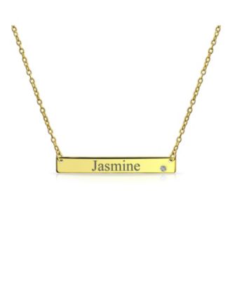 Horizontal Sideway Flat Bar Name Plated Pendant Necklace Plated Sterling With Crystal