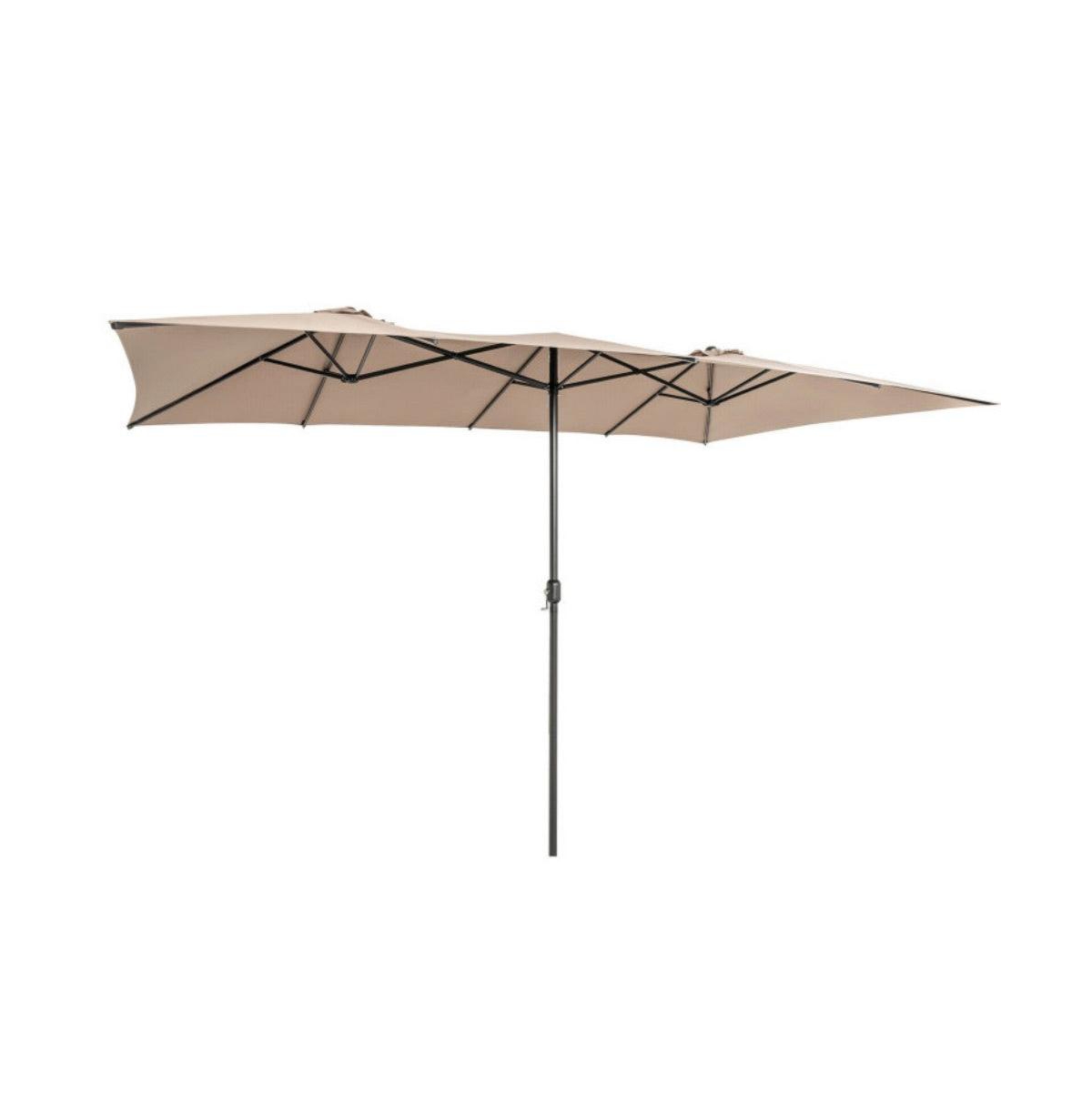 15 Feet Double-Sized Patio Umbrella with Crank Handle and Vented Tops - Brown