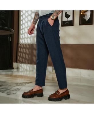 Men's Prussian Blue Pleated Tailored Trousers