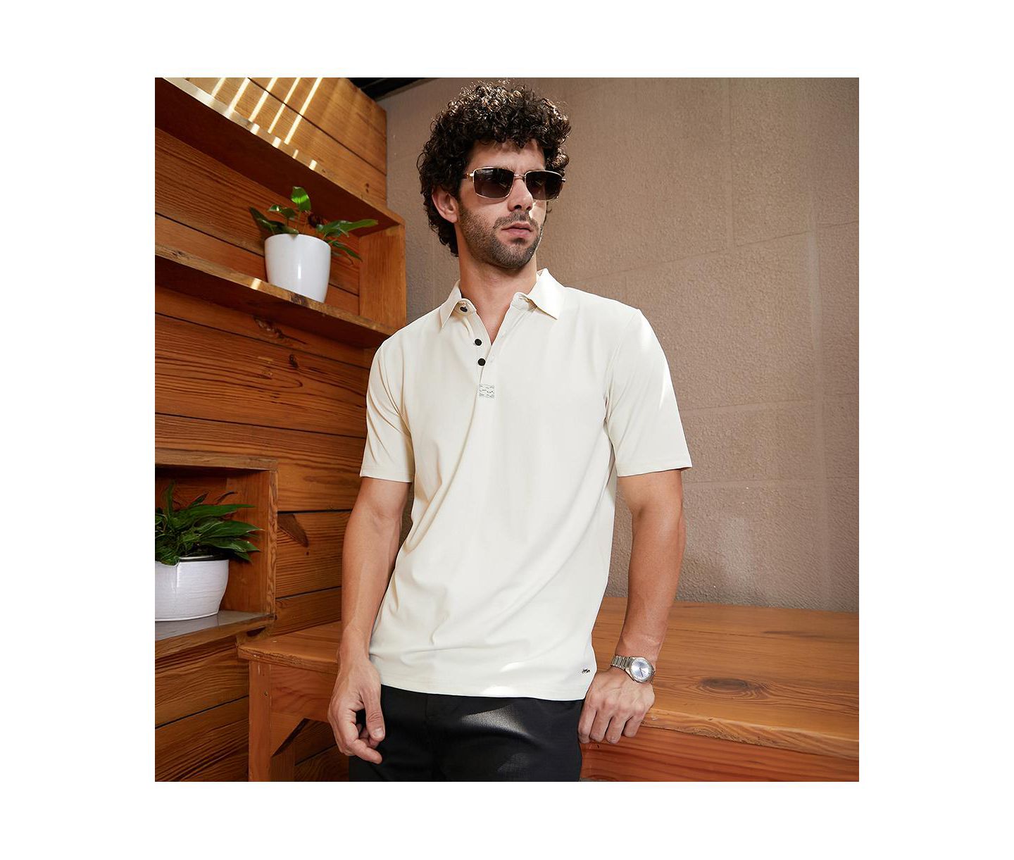 Мужская футболка Cahoot Campus Sutra Off-White Seamless Waffle Polo, цвет: Белый — фото 3